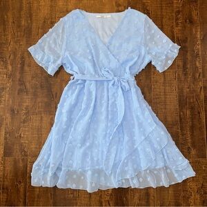 Soft Blue, Swiss dot Polyster/chiffon dress, size 1XL, by Plushie